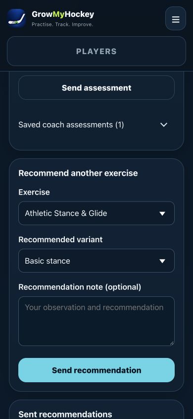 Coach exercise recommendation form